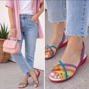 Crocs Huarache Mini Wedge Isabella Sandals Womens 9 Multi-color Strappy Open Toe